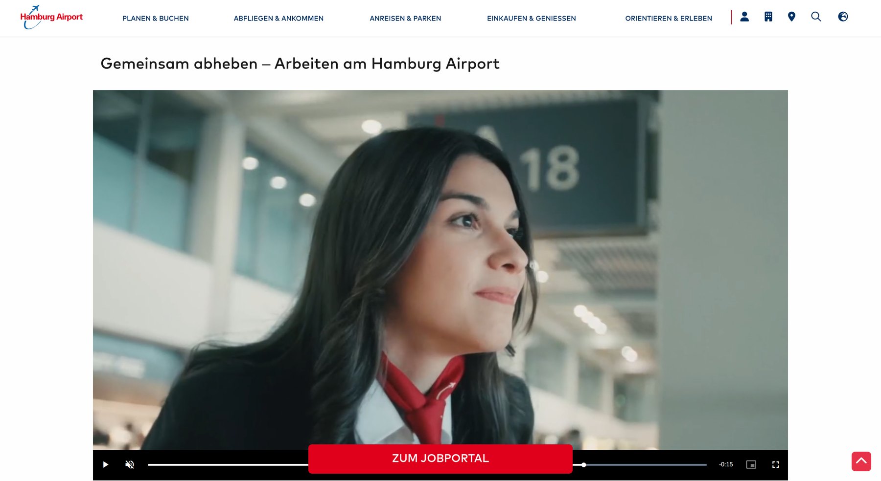 Karriereseite von Hamburg Airport mit dem Film „Gemeinsam abheben“